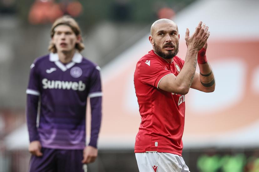 Standard's Teddy Teuma celebrates during a soccer match between Standard de Liege and RSC Anderlecht, Sunday 01 February 2026 in Liege, on day 23 of the 2025-2026 'Jupiler Pro League' first division of the Belgian championship. BELGA PHOTO BRUNO FAHY