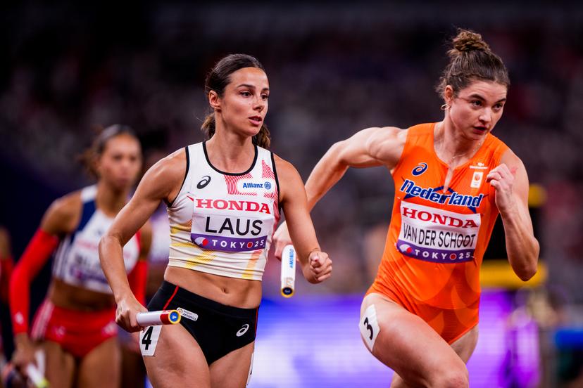 Belgian Camille Laus pictured in action during the heats of the women's 4x400m relay race, at the World Athletics Championships in Tokyo, Japan, on Saturday 20 September 2025. The outdoor Worlds are taking place from 13 to 21 September. BELGA PHOTO JASPER JACOBS