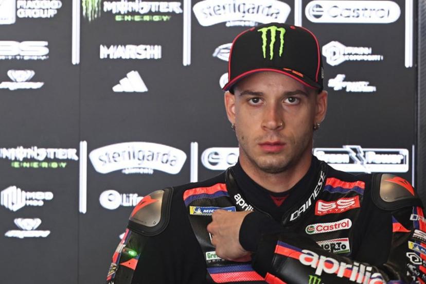 Team Aprilia Racing's Marco Bezzecchi is seen in the box during a free practice session prior to the MotoGP Grand Prix of Czechia in Brno, Czech Republic, on June 20, 2026.   Michal Cizek / AFP