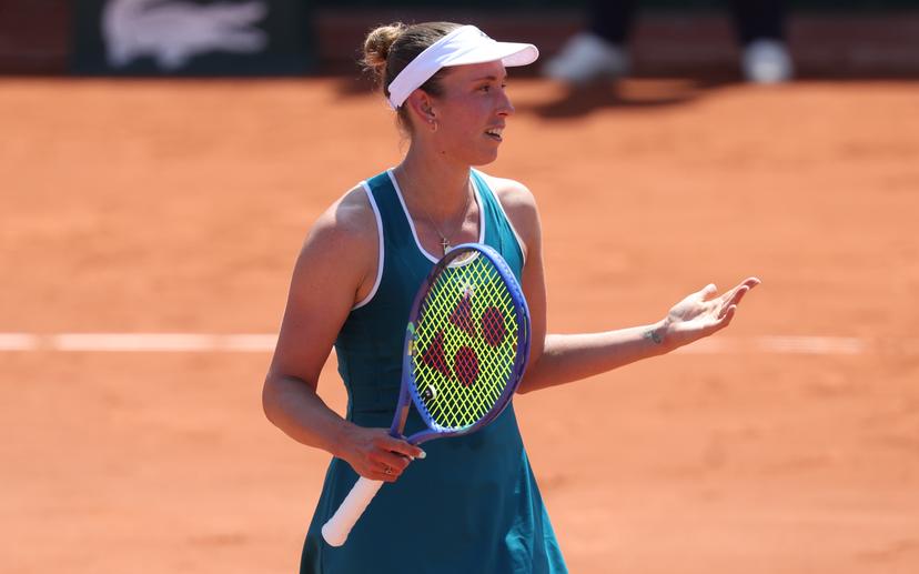 Belgian Elise Mertens celebrates after winning a first round match in the women's singles between German Maria and Belgian Mertens at the Roland Garros French Open tennis tournament, in Paris, France, Monday 25 May 2026. This year's tournament takes place from 18 May to 07 June. BELGA PHOTO VIRGINIE LEFOUR