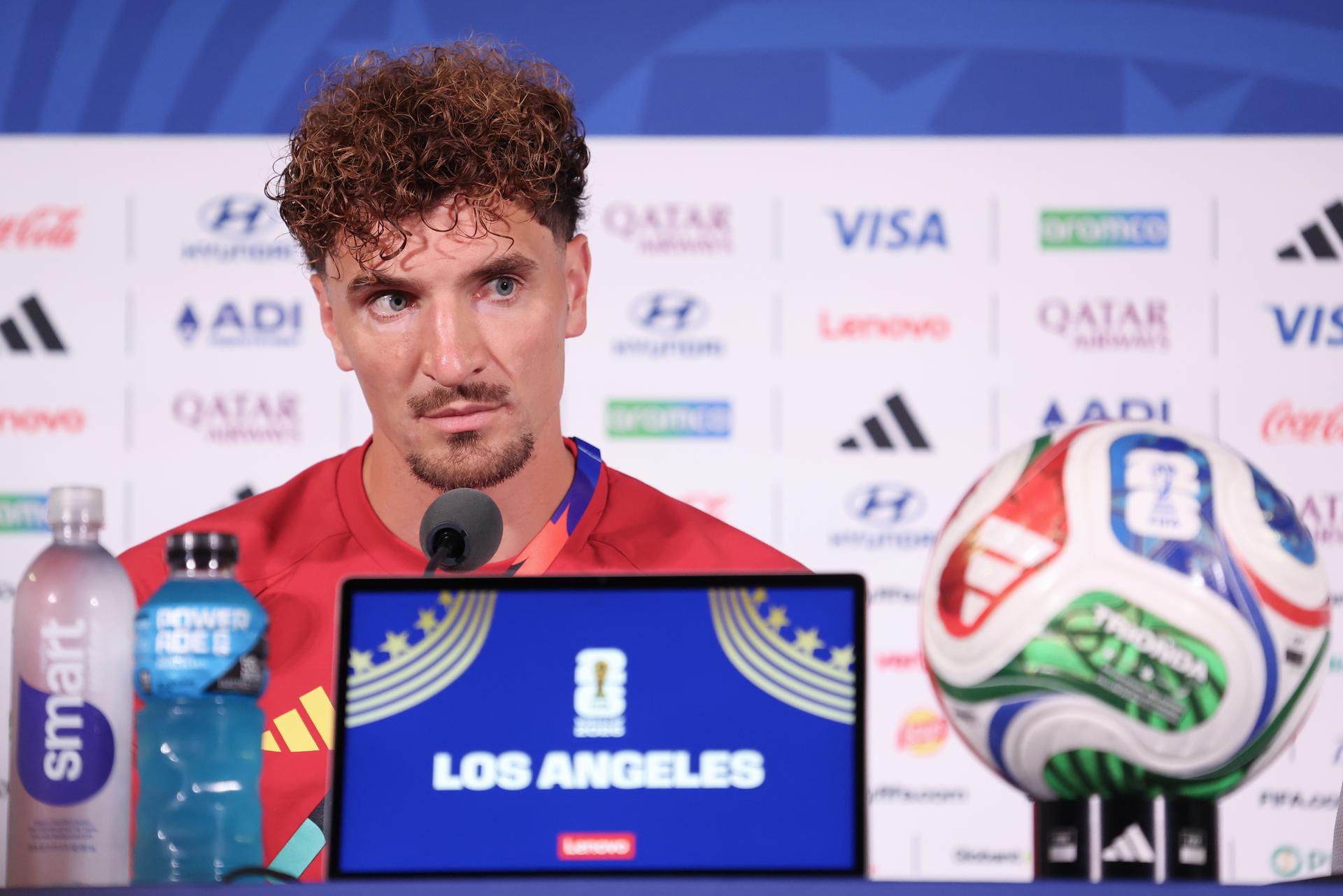Belgium's Thomas Meunier pictured during a press conference of Belgian national soccer team Red Devils in Los Angeles, USA, on Saturday 20 June 2026. The Red Devils prepare for their second game in the group stage of the 2026 FIFA World Cup. BELGA PHOTO BRUNO FAHY