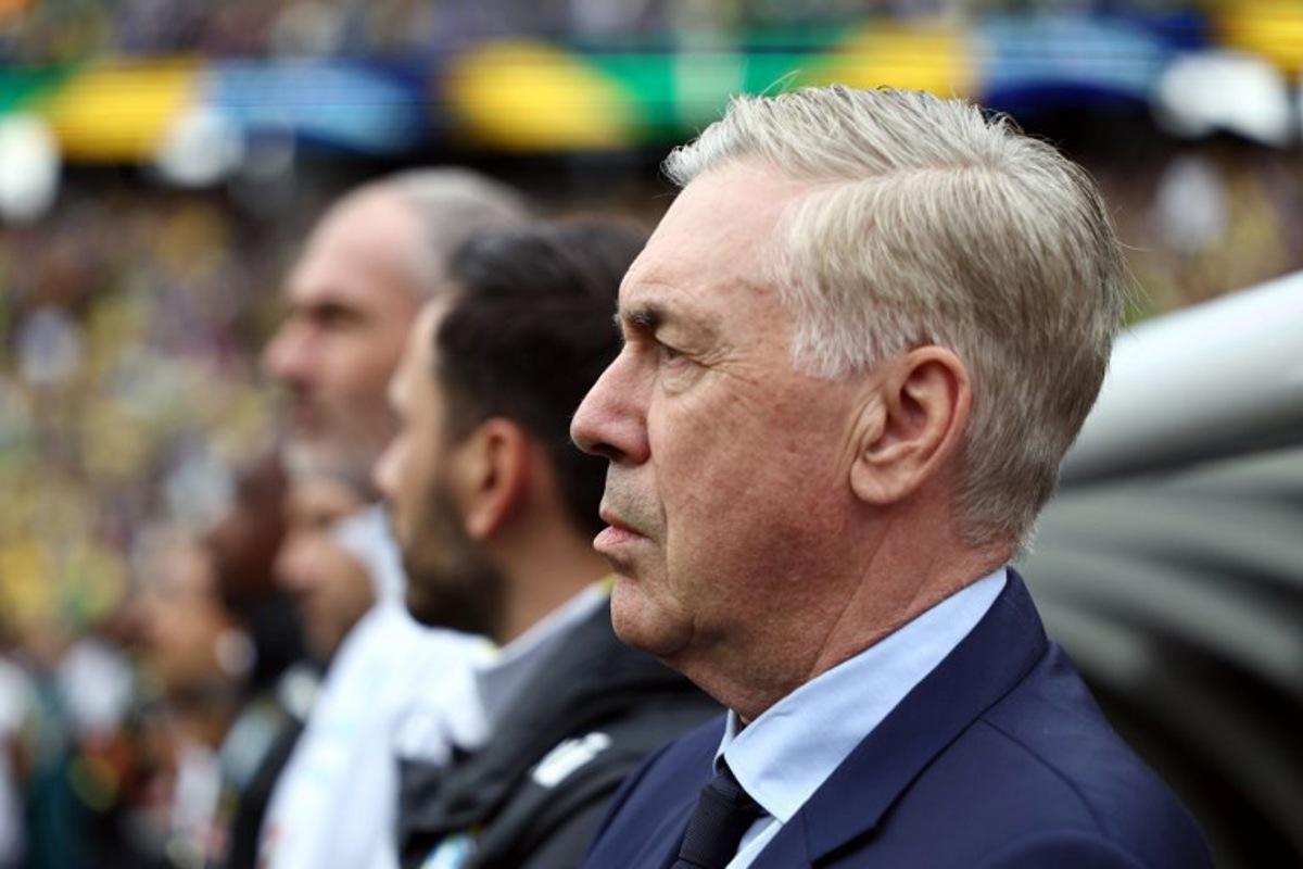 Brazil's Italian head coach Carlo Ancelotti looks on during a friendly football match between Brazil and France at Gillette Stadium in Foxborough, Massachusetts, on March 26, 2026.  FRANCK FIFE / AFP