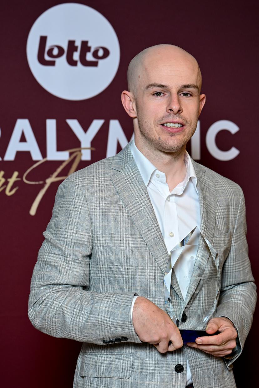 Sportsman of the Year winner Tim Celen poses with his trophy at the 'Paralympic Sport Awards' award show for the best Belgian paralympic athletes and coaches, Tuesday 27 January 2026 in Zaventem. BELGA PHOTO DIRK WAEM