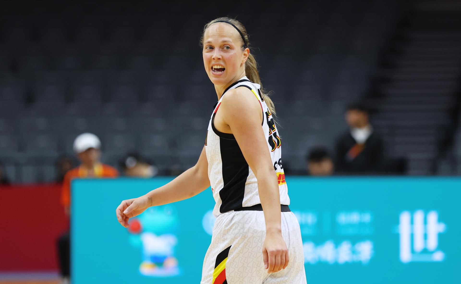 Belgium's Julie Allemand pictured during a basket game between Belgium's national team Belgian Cats and Mali, in Wuhan, China, on Saturday 14 March 2026, the third game (out of 5) of the qualifications phase for the World Cup Basket tournament. BELGA PHOTO NIKOLA KRSTIC