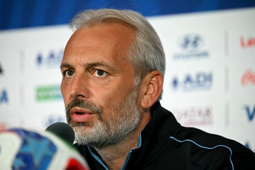 Congo DR's French head coach Sebastien Desabre gives an MD-1 press conference at the Houston Stadium in Houston on June 16, 2026, on the eve of the 2026 World Cup Group K football match between Portugal and Democratic Republic of Congo.  RONALDO SCHEMIDT / AFP