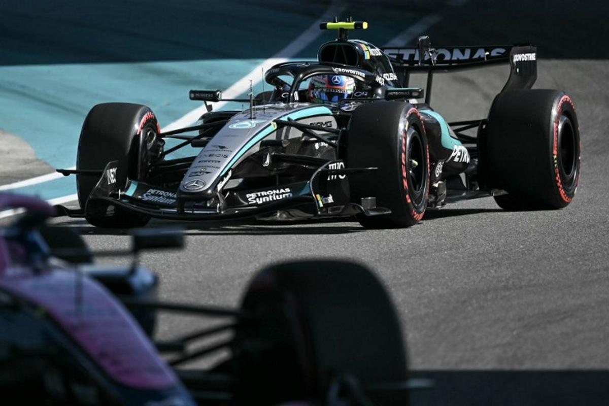 Mercedes' Italian driver Kimi Antonelli races during the qualifying session for the 2026 Miami Formula One Grand Prix at Miami International Autodrome in Miami Gardens, Florida, on May 2, 2026.   CHANDAN KHANNA / AFP