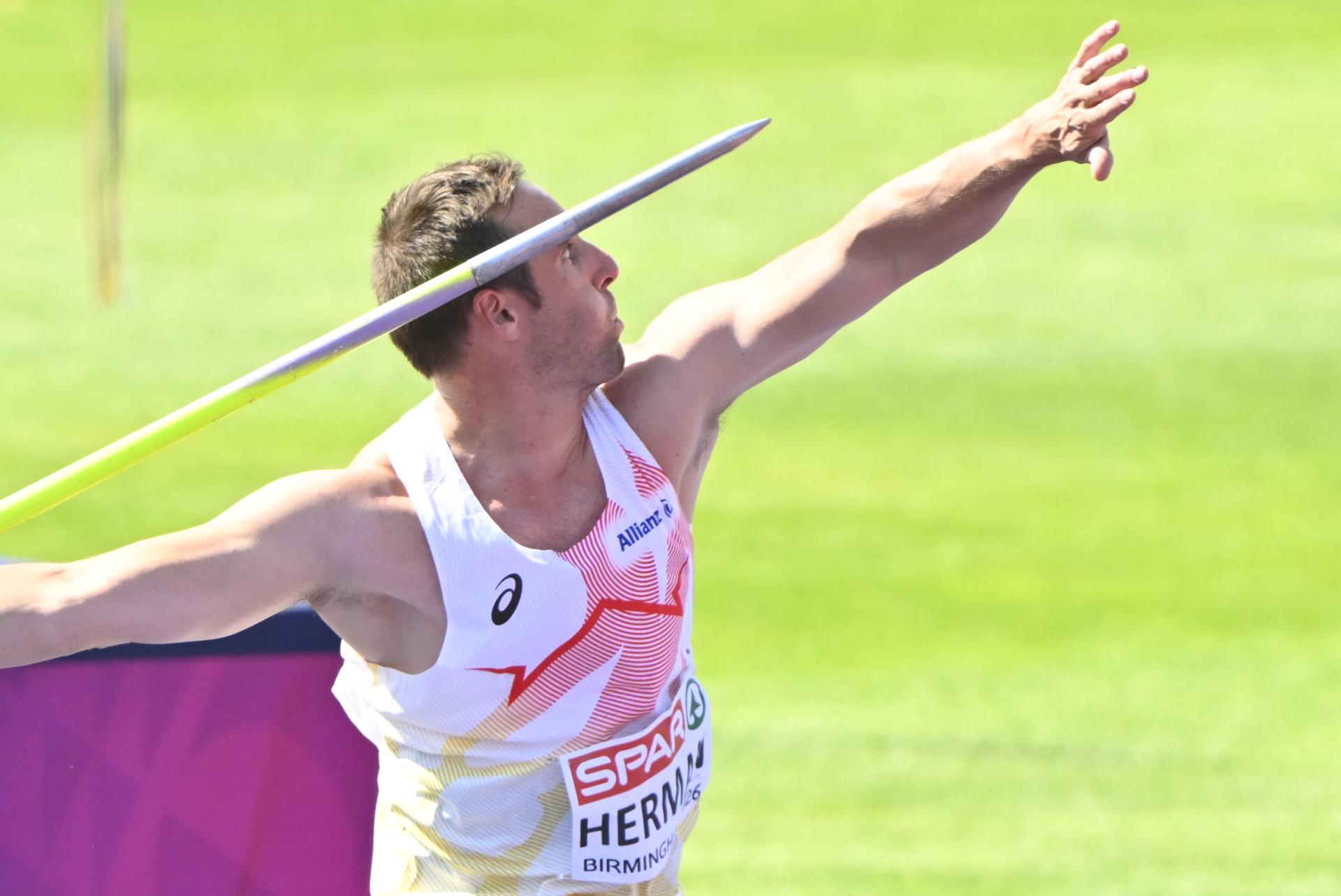 Belgian Timothy Herman pictured during the javelin throw event on the fourth day of the European Athletics Championships (August 10-18) in Birmingham, United Kingdom, on Thursday 13 August 2026. BELGA PHOTO ERIC LALMAND