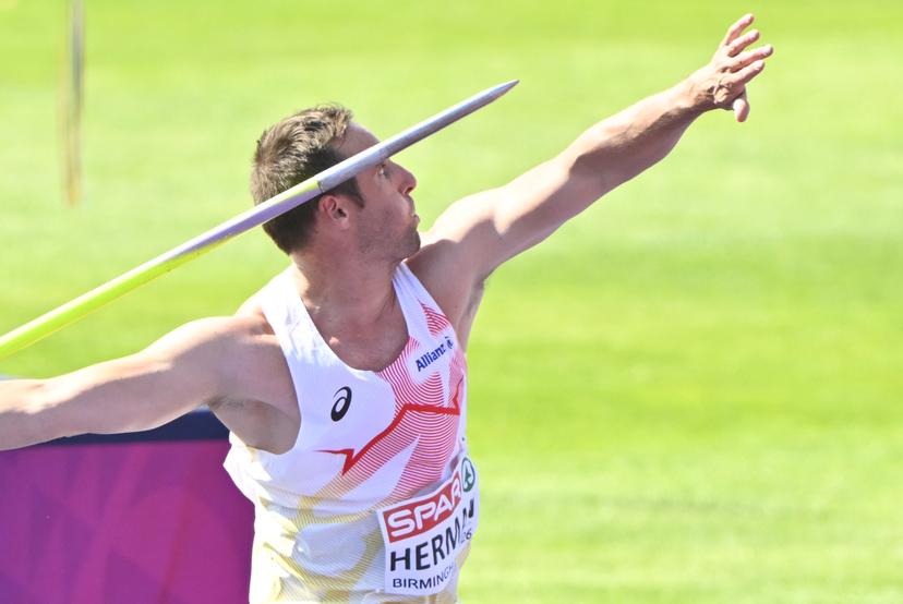 Belgian Timothy Herman pictured during the javelin throw event on the fourth day of the European Athletics Championships (August 10-18) in Birmingham, United Kingdom, on Thursday 13 August 2026. BELGA PHOTO ERIC LALMAND