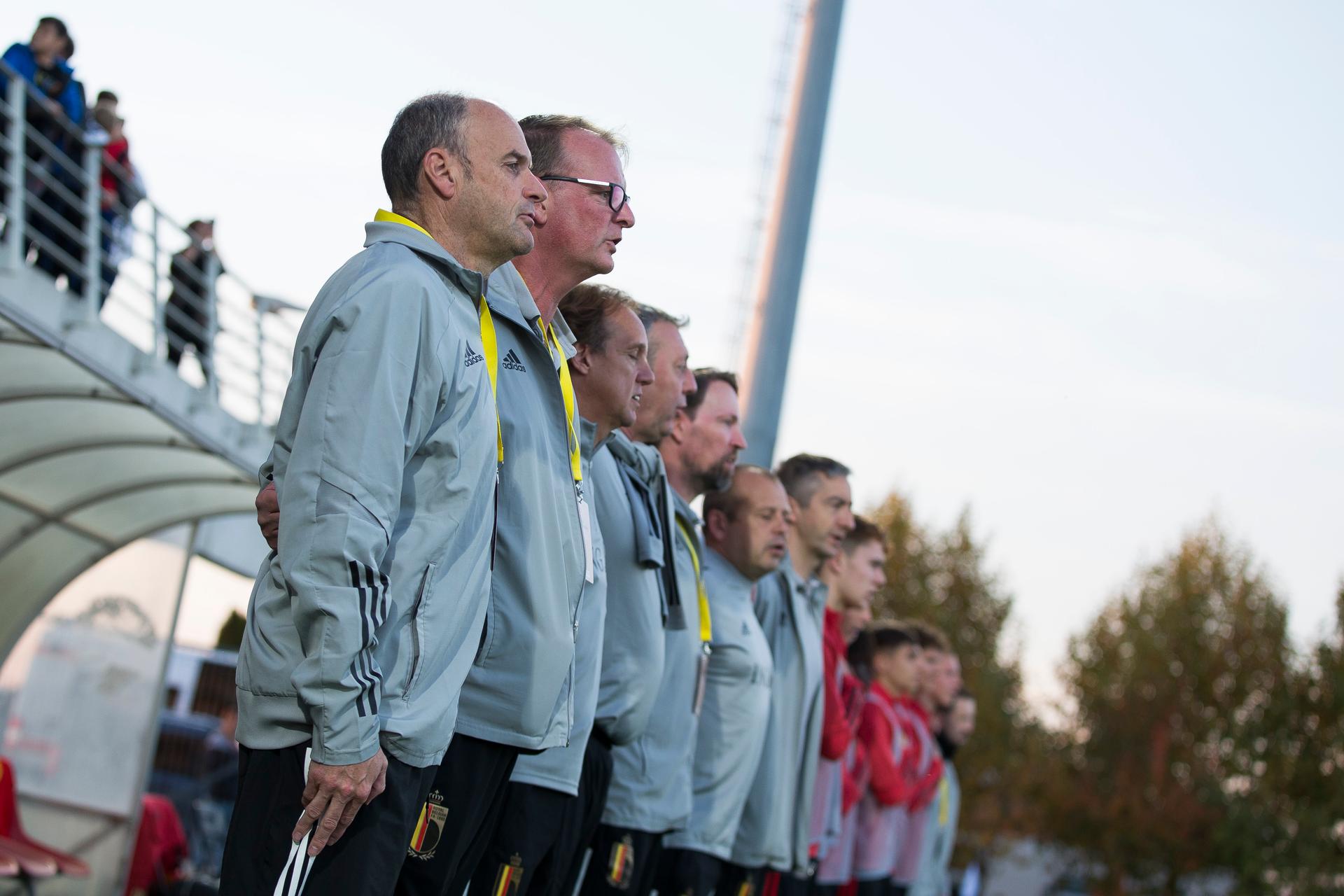 Belgium's head coach Bob Browaeys   a soccer game between Romania U17 and Belgium U17, Saturday 29 October 2022 in Buftea, Romania, match 2/3 in the qualifications for the 2023 European Championships. BELGA PHOTO NIKOLA KRSTIC