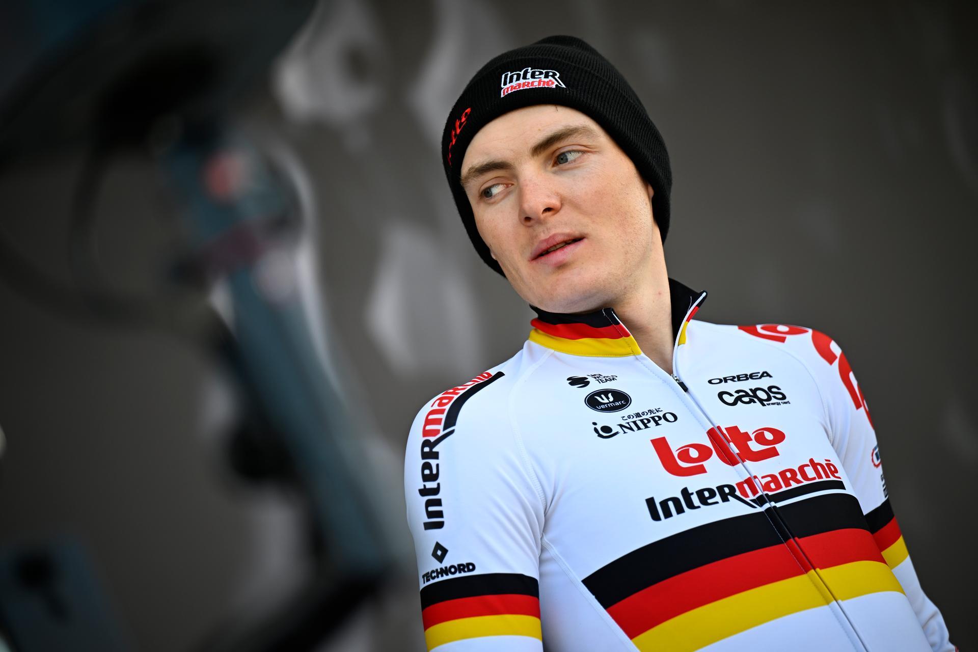 German Georg Zimmermann of Lotto-Intermarche pictured at the start of the men's race of the 90th edition of the 'La Fleche Wallonne', one day cycling race (Waalse Pijl - Walloon Arrow), 200 km from Herstal to Huy, Wednesday 22 April 2026.  BELGA PHOTO JASPER JACOBS