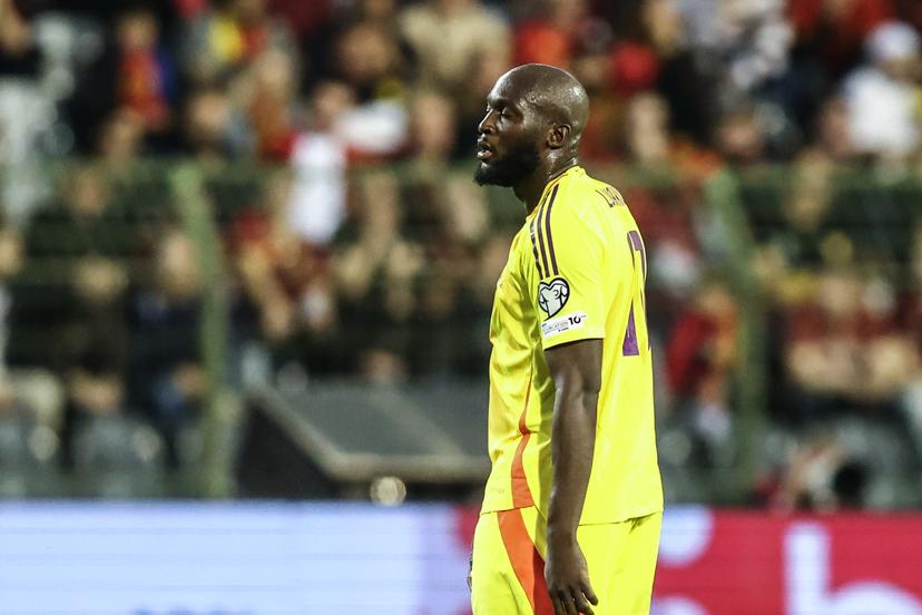 Belgium's Romelu Lukaku reacts during a soccer game between Belgian national team Red Devils and Wales, Monday 09 June 2025 in Bussels, the second (out of 8) qualification games for the World Cup 2026. BELGA PHOTO BRUNO FAHY