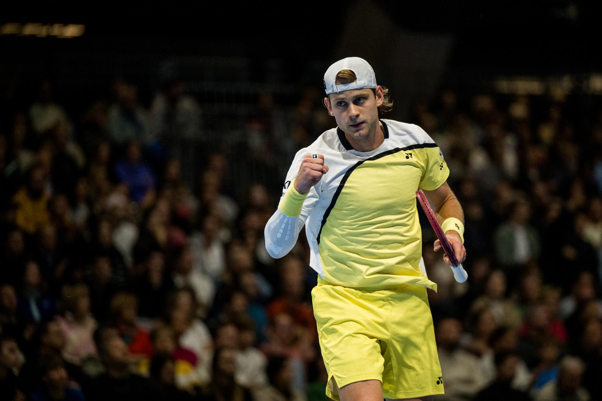 Zizou Bergs of Belgium celebrates during the European Open ATP tennis tournament in Brussels, on Friday 23 October 2026. This year's edition of the tournament is taking place from 17 to 25 October BELGA PHOTO JASPER JACOBS