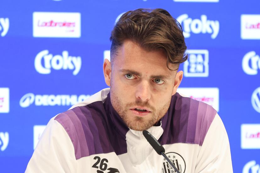 Anderlecht's goalkeeper Colin Coosemans pictured during a press conference of Royal Sporting Club Anderlecht ahead of the final of the Croky Cup Belgian cup competition, Wednesday 13 May 2026 in Brussels. BELGA PHOTO BRUNO FAHY