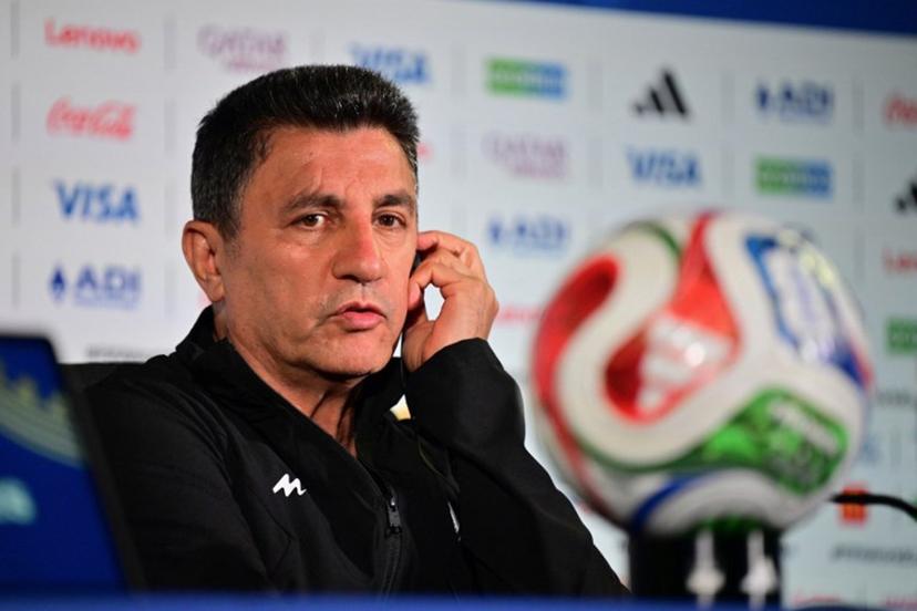 Iran's head coach Amir Ghalenoei gives an MD-1 press conference session at the Los Angeles Stadium in Inglewood, on June 20, 2026, on the eve of the 2026 World Cup Group G football match between Belgium and Iran.  Frederic J. Brown / AFP