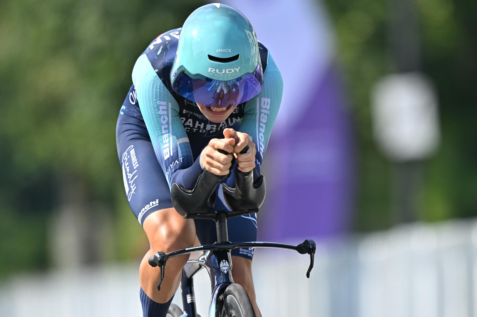 Elite Men Vlad Van Mechelen pictured in action during the men's elite individual road time trial race (41,5km) at the Belgian Cycling Championships, in Maarkedal, on Friday 26 June 2026. BELGA PHOTO DAVID PINTENS