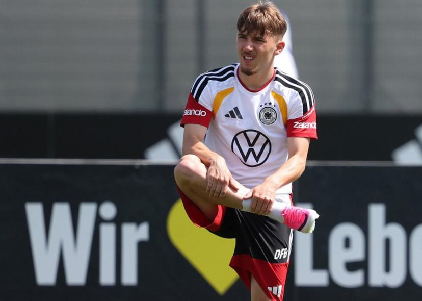 Germany's midfielder Lennart Karl attends a training session in Herzogenaurach, southern Germany on May 30, 2026, on the eve of the international friendly football match Germany against Finland.  Karl-Josef HILDENBRAND / AFP