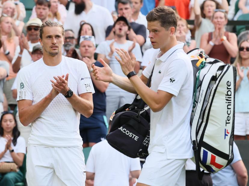 German Alexander Zverev applaud Belgian Alexander Blockx after winning a first round game between Belgian Blockx and German Zverev in the Men's singles at the Wimbledon grand slam tennis tournament in London, Britain, Tuesday 30 June 2026.  BELGA PHOTO BENOIT DOPPAGNE