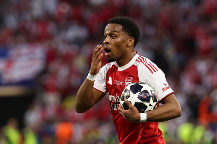 Arsenal's Dutch defender #12 Jurrien Timber reacts during the UEFA Champions League final football match between Paris Saint-Germain (PSG) and Arsenal FC at the Puskas Arena in Budapest on May 30, 2026.   FRANCK FIFE / AFP