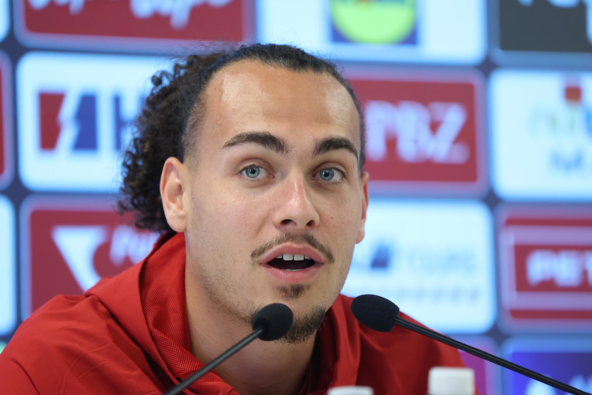 Belgium's Arthur Theate pictured at a press conference of Belgian national soccer team Red Devils, in Rijeka, Croatia, on Monday 01 June 2026. The Red Devils are playing a friendly game against Croatia tomorrow, part of the preparations for the 2026 FIFA World Cup. BELGA PHOTO BRUNO FAHY