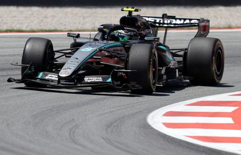Mercedes' Italian driver Kimi Antonelli takes part in the first practice session at the Circuit de Catalunya ahead of the Catalonia Formula One Grand Prix in Montmelo, on the outskirts of Barcelona on June 12, 2026.  Manaure QUINTERO / AFP