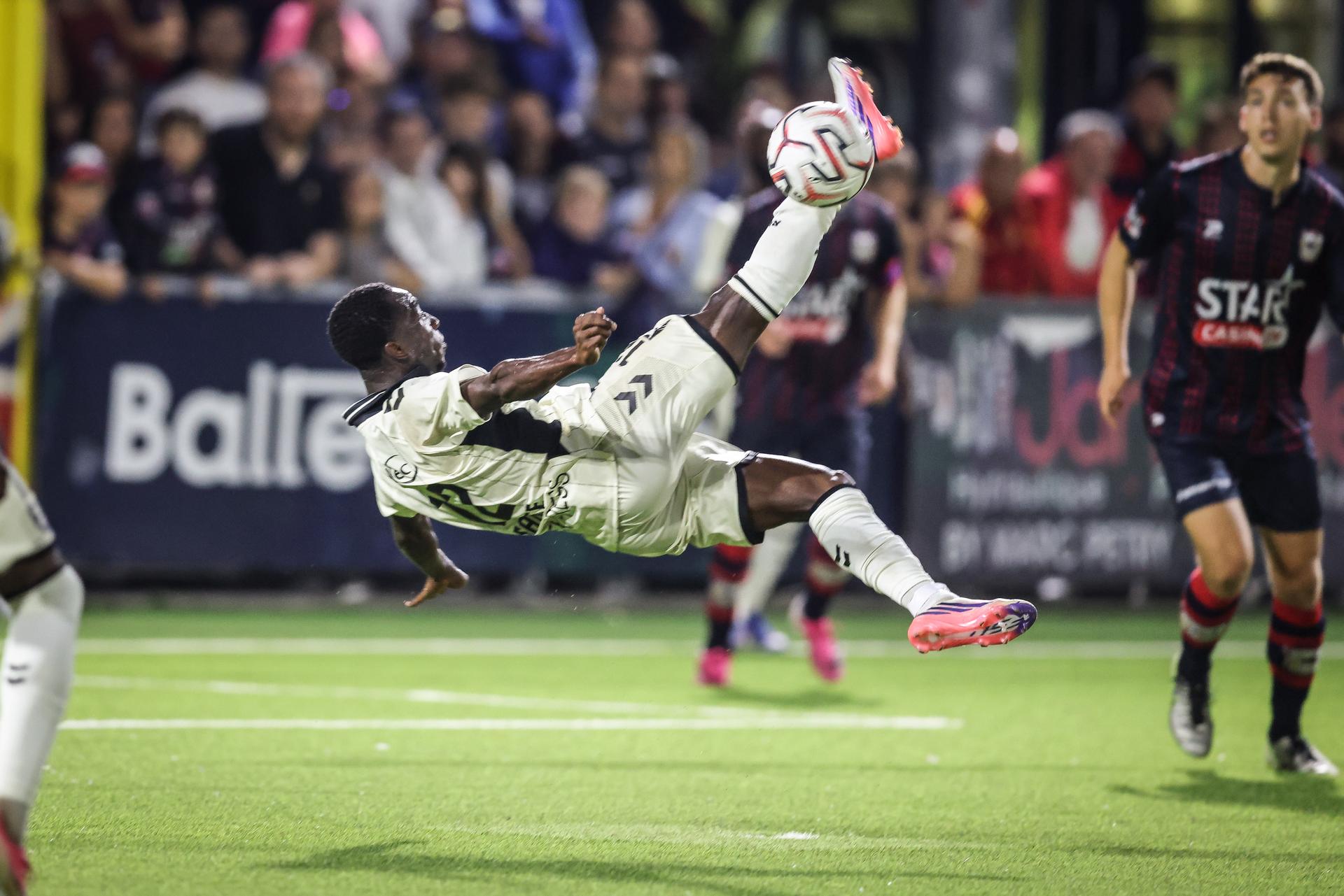 Francs Borains' Raymond Asante is pictured in action during a soccer match between RFC Liege and Royal Francs Borains, Monday 17 August 2026 in Liege, on day 1 of the 2026-2027 'Challenger Pro League' second highest division of the Belgian championship. BELGA PHOTO BRUNO FAHY