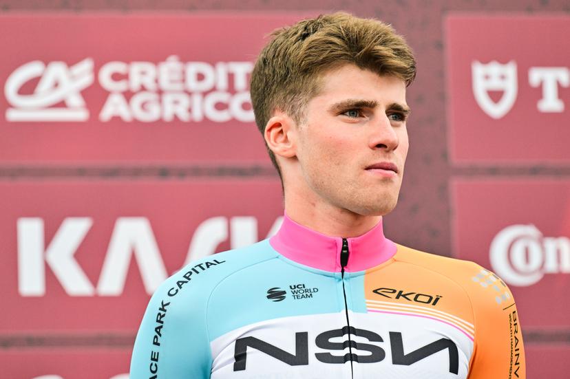 Belgian Floris Van Tricht of NSN Cycling Team pictured during the team presentations ahead of the 'Strade Bianche' one day cycling race from and to Siena, Italy, Friday 06 March 2026. BELGA PHOTO DIRK WAEM