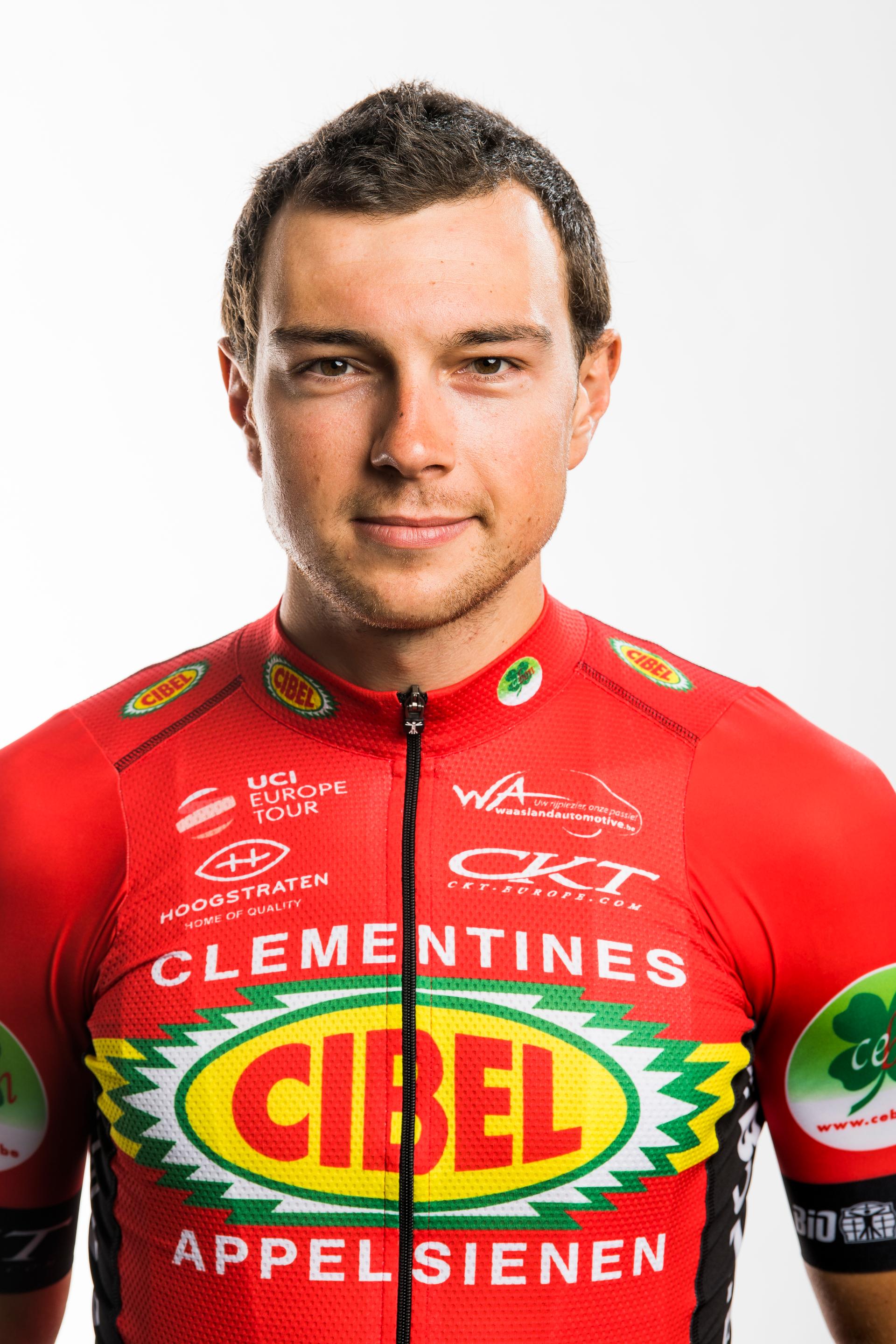 Belgian Lennert Teugels of Cibel poses for the photographer at the team presentation ahead of the Baloise Belgium Tour cycling race, Tuesday 11 June 2019, in Sint-Niklaas. BELGA PHOTO JASPER JACOBS