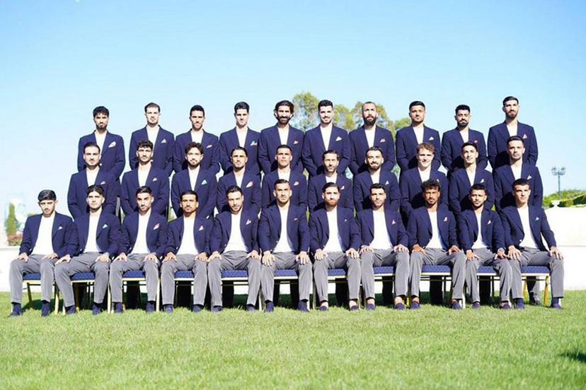 This handout photograph taken and released by Iran Football Federation Press Office on June 6, 2026 shows Iran's national team players posing in Antalya, Turkey, before their departure to Mexico.  Iran lashed out at the United States on June 6, 2026 for refusing visas to some of its World Cup squad support staff as the players were to leave Turkey for Mexico. Handout / Iran football Federation Press office / AFP