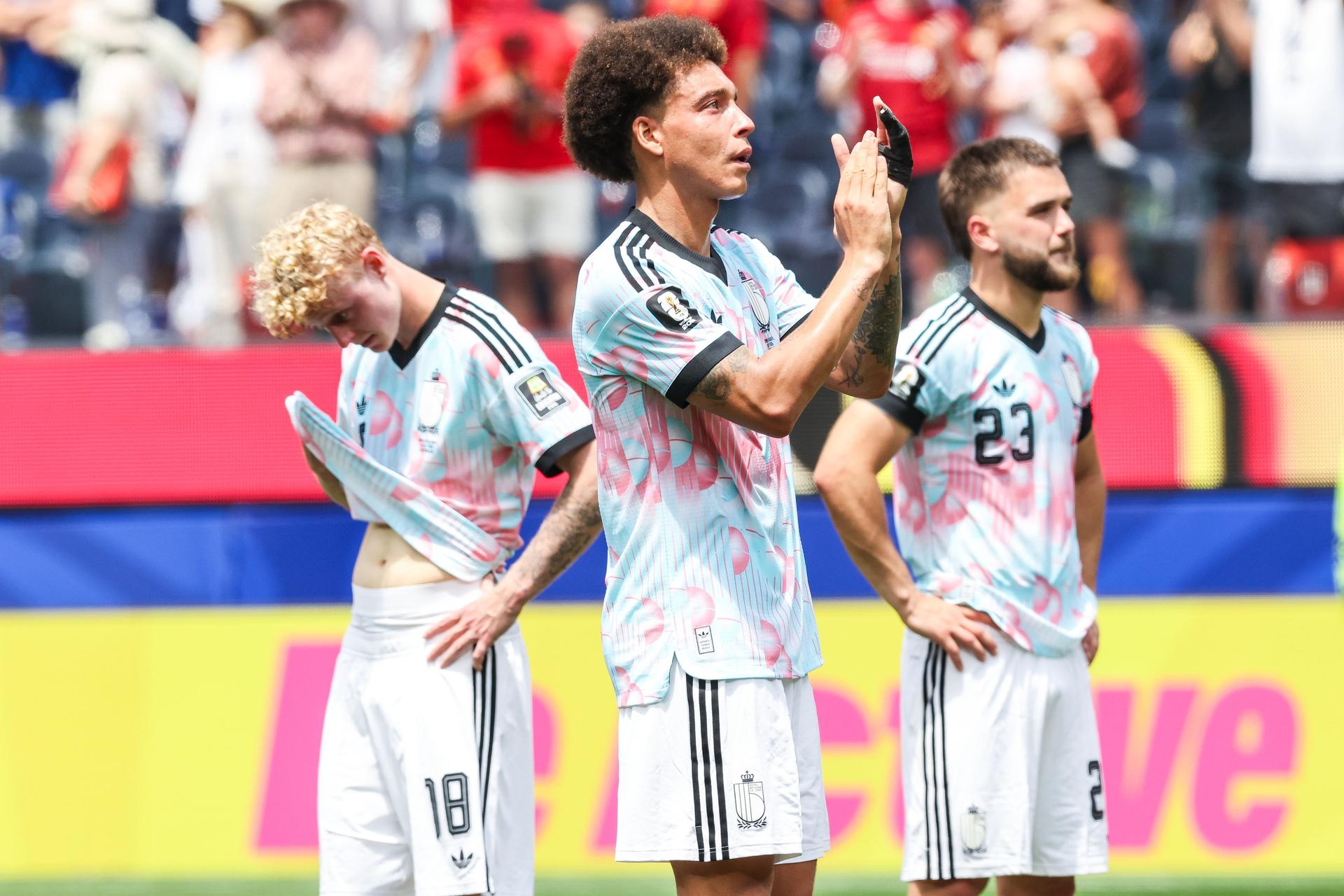 Belgium's Axel Witsel looks dejected after losing a soccer game between Spain and Belgian national team Red Devils, on Friday 10 July 2026 in Los Angeles, USA, in the 1/4 finals of the FIFA World Cup 2026. BELGA PHOTO BRUNO FAHY