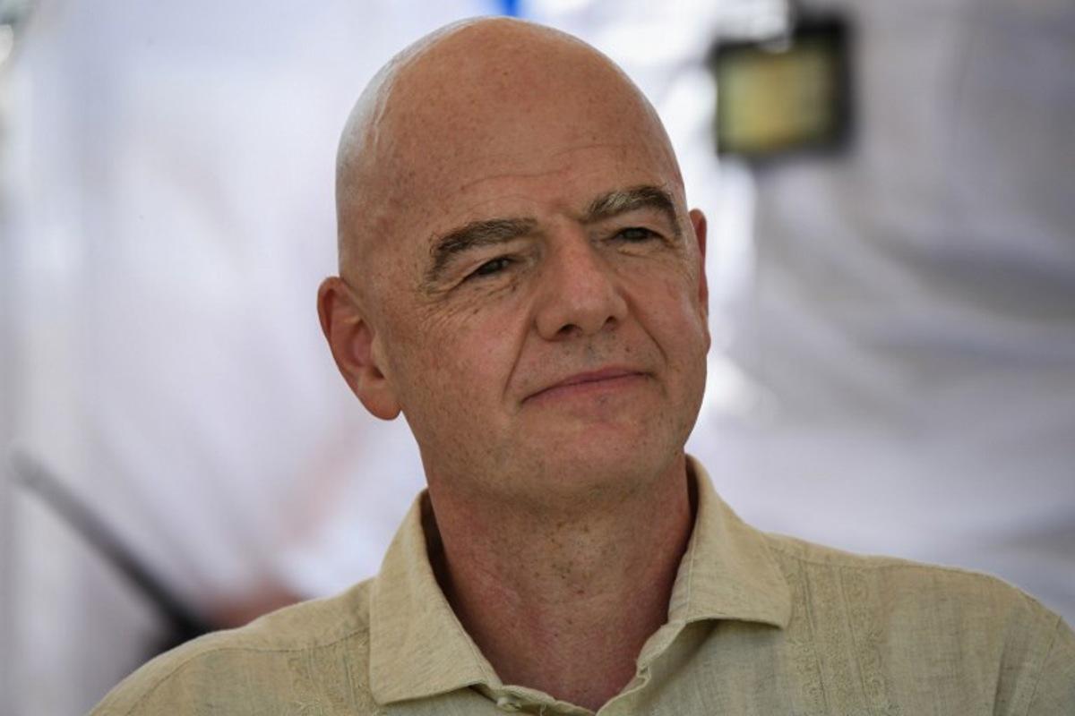 FIFA's president Gianni Infantino gestures during a visit to a sports complex in Cali, Colombia, on August 7, 2026.   Jaime SALDARRIAGA / AFP