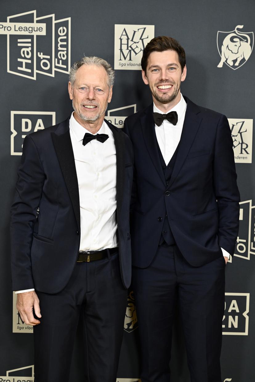 Michel Preud'homme and Guilian Preud'homme pictured on the red carpet at the arrival for the Pro League Hall of Fame evening ceremony, Monday 04 November 2024 in Bozar museum in Brussels. The Pro League will unveil the ten legends who will be inducted into its Hall of Fame. BELGA PHOTO ERIC LALMAND