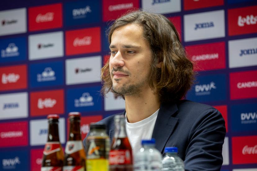 Anderlecht's spokesman Mathias Declercq pictured during the weekly press conference of Belgian soccer team RSC Anderlecht, Friday 06 January 2023 in Brussels, to discuss the next game in the national competition. BELGA PHOTO HATIM KAGHAT