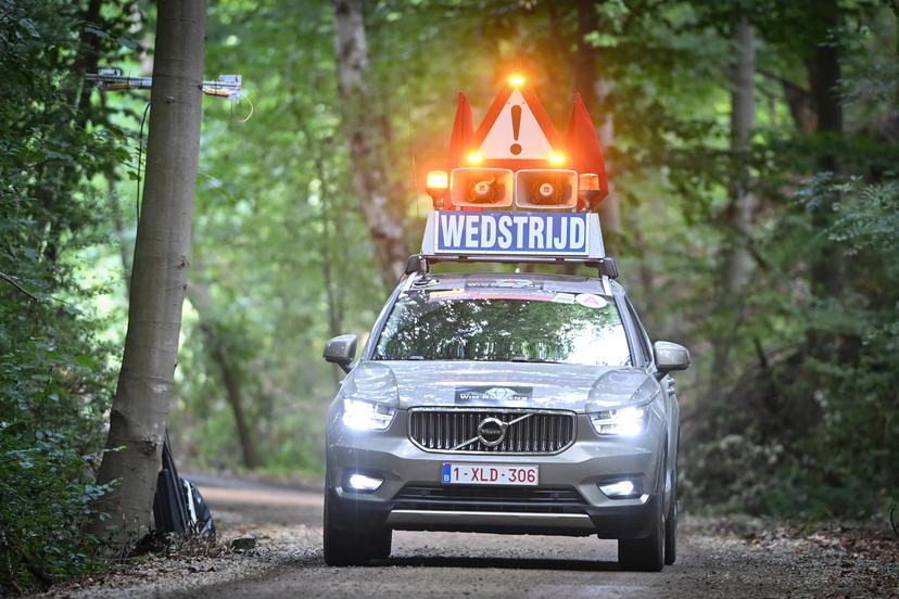 Illustration picture shows a race car at the 'Dwars Door Het Hageland' one day cycling race, 187km from Aarschot to diest, Saturday 15 August 2020. BELGA PHOTO DAVID STOCKMAN