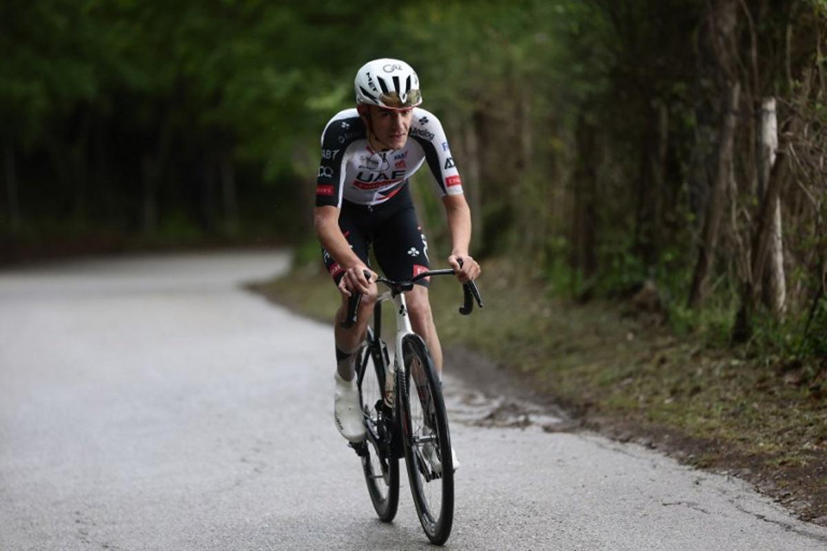 UAE Team Emirates - XRG Spanish rider Igor Arrieta rides during the 5th stage of the Giro d'Italia 2026 - Tour of Italy cycling race between Praia a Mare and Potenza, southern Italy on May 13, 2026.  Luca BETTINI / AFP