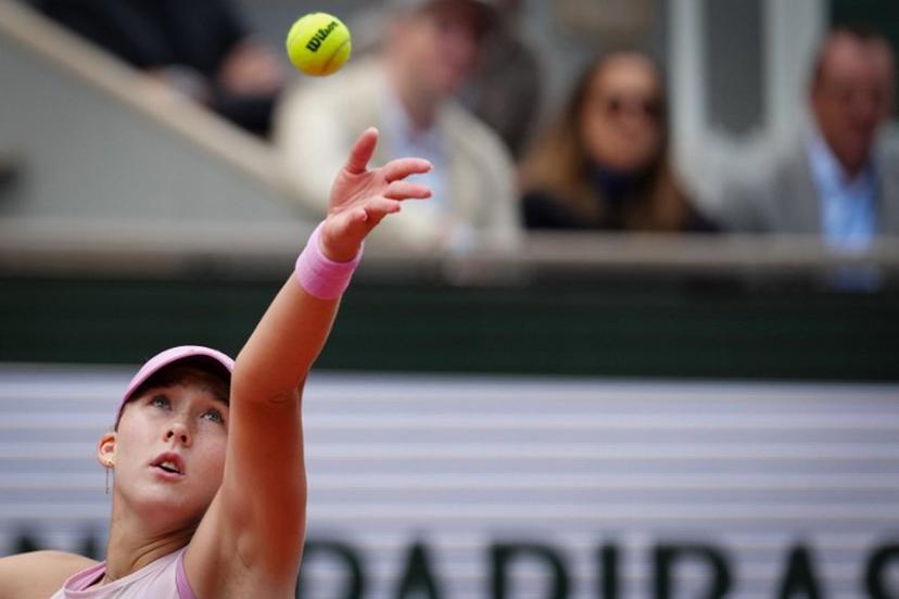 Mirra Andreeva serves to Ukraine's Marta Kostyuk during their women's semi final singles match on day 12 of the French Open tennis tournament on Court Philippe-Chatrier at the Roland-Garros Complex in Paris on June 4, 2026.  Dimitar DILKOFF / AFP