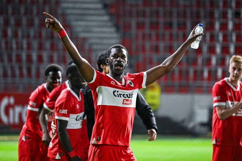 Antwerp's Kiki Kouyate celebrates after winning a soccer game between Royal Antwerp FC and RAAL La Louviere, in the 1/4 final of the Croky Cup Belgian cup, Tuesday 13 January 2026 in Antwerp. BELGA PHOTO TOM GOYVAERTS