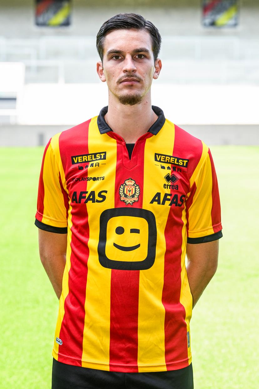 Mechelen's Alec Van Hoorenbeeck poses for a portrait picture at the 2023-2024 season photoshoot of Belgian Jupiler Pro League team KV Mechelen, Tuesday 18 July 2023 in Mechelen. BELGA PHOTO TOM GOYVAERTS