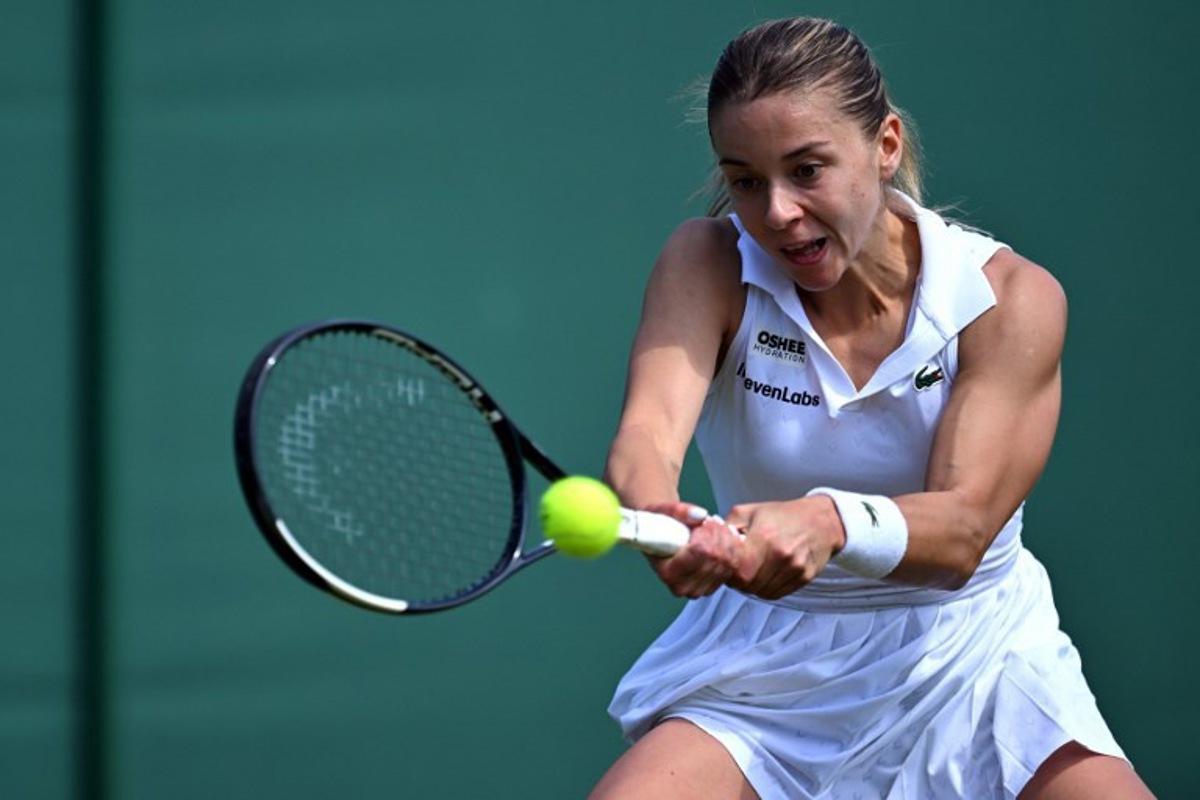 Poland's Maja Chwalinska returns the ball to Thailand's Mananchaya Sawangkaew during their women's singles first round tennis match on the first day of the 2026 Wimbledon Championships at The All England Lawn Tennis and Croquet Club in Wimbledon, southwest London, on June 29, 2026.  Kirill KUDRYAVTSEV / AFP