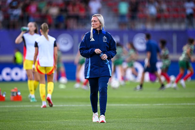 Elisabet GUNNARSDOTTIR head coach of Belgium prior to the women's UEFA Euro 2025 match between Portugal and Belgium at Stade de Tourbillon on July 11, 2025 in Sion, Switzerland. (Photo by Baptiste Fernandez/Icon Sport) BENELUX ONLY