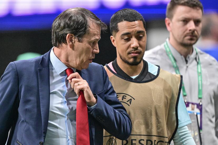 Belgium's head coach Rudi Garcia and Belgium's Youri Tielemans pictured during a friendly soccer game between the United States national team and Belgian national soccer team Red Devils in Atlanta, on Saturday 28 March 2026, in preparation for the 2026 World Cup. BELGA PHOTO DIRK WAEM