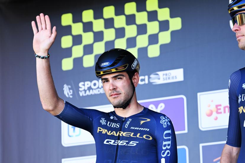 Italian Matteo Moschetti of Pinarello Q36.5 Pro Cycling Team pictured at the start of the men's race of the 'Scheldeprijs' one day cycling event, 205,2km from Terneuzen, the Netherlands to Schoten, Belgium on Wednesday 08 April 2026. BELGA PHOTO MAARTEN STRAETEMANS