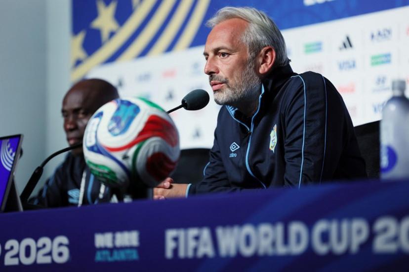 Congo DR's French head coach Sebastien Desabre gives an MD-1 press conference at Atlanta Stadium in Atlanta on June 30, 2026, on the eve of the 2026 World Cup round of 32 football match between England and Democratic Republic of the Congo.  Odd ANDERSEN / AFP