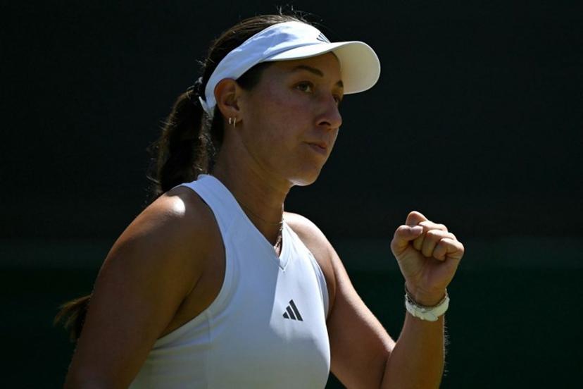 US player Jessica Pegula celebrates winning the second set against US player Iva Jovic during their women's singles round of sixteen tennis match on the seventh day of the 2026 Wimbledon Championships at The All England Lawn Tennis and Croquet Club in Wimbledon, southwest London, on July 5, 2026.  Glyn KIRK / AFP
