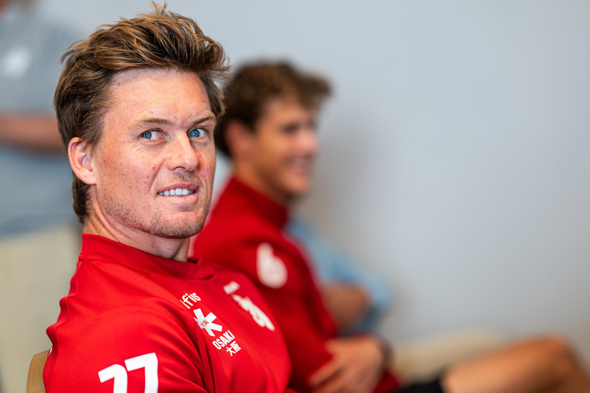 Belgium's Tom Boon pictured during a press conference of the Belgian national teams Red Lions and Red Panthers for the upcoming 2026 Hockey World Cup, Wednesday 12 August 2026, in Genval. The 2026 edition of the Hockey World Cup takes place in Belgium and The Netherlands from August 15 to August 30. BELGA PHOTO EMILE WINDAL