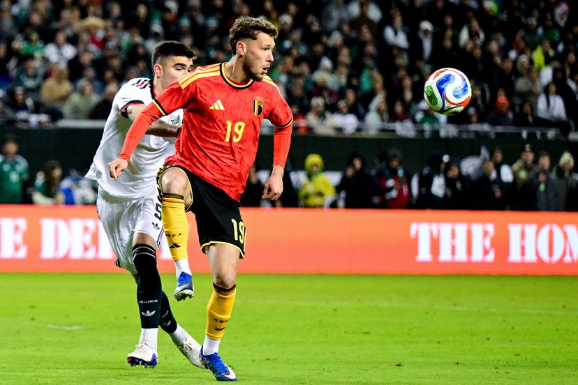 Belgium's Lucas Stassin pictured during a friendly soccer game between the Mexican national team and Belgian national soccer team Red Devils in Chicago, on Wednesday 01 April 2026, in preparation for the 2026 World Cup. BELGA PHOTO DIRK WAEM