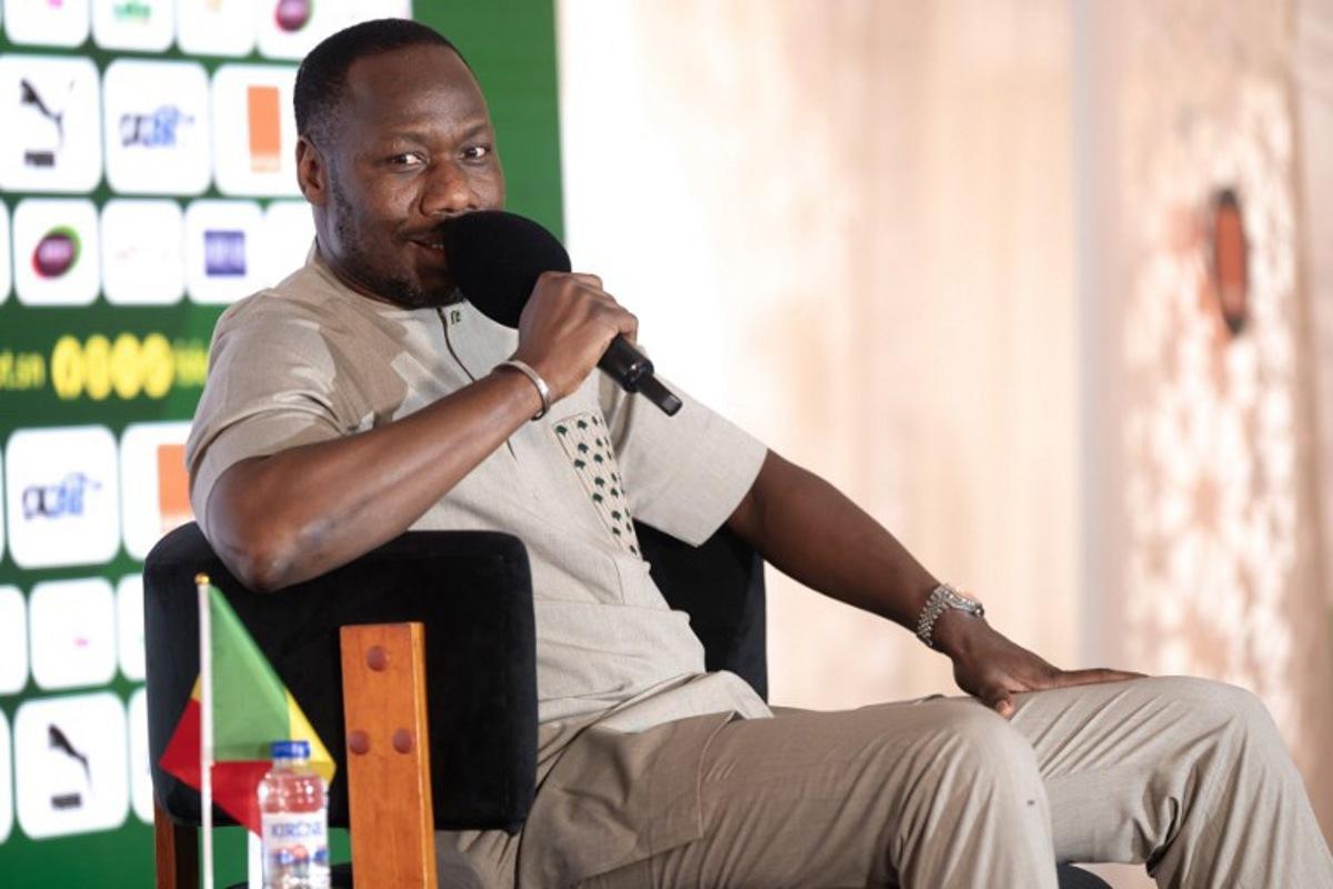 Senegal's coach Pape Thiaw speaks during the unveiling of Senegal's 2026 FIFA World Cup squad in Dakar on May 21, 2026.  SEYLLOU / AFP
