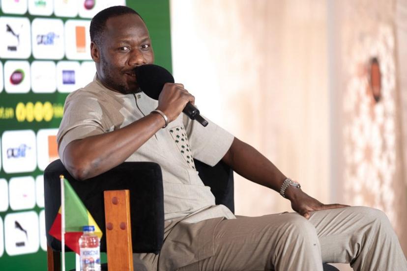 Senegal's coach Pape Thiaw speaks during the unveiling of Senegal's 2026 FIFA World Cup squad in Dakar on May 21, 2026.  SEYLLOU / AFP