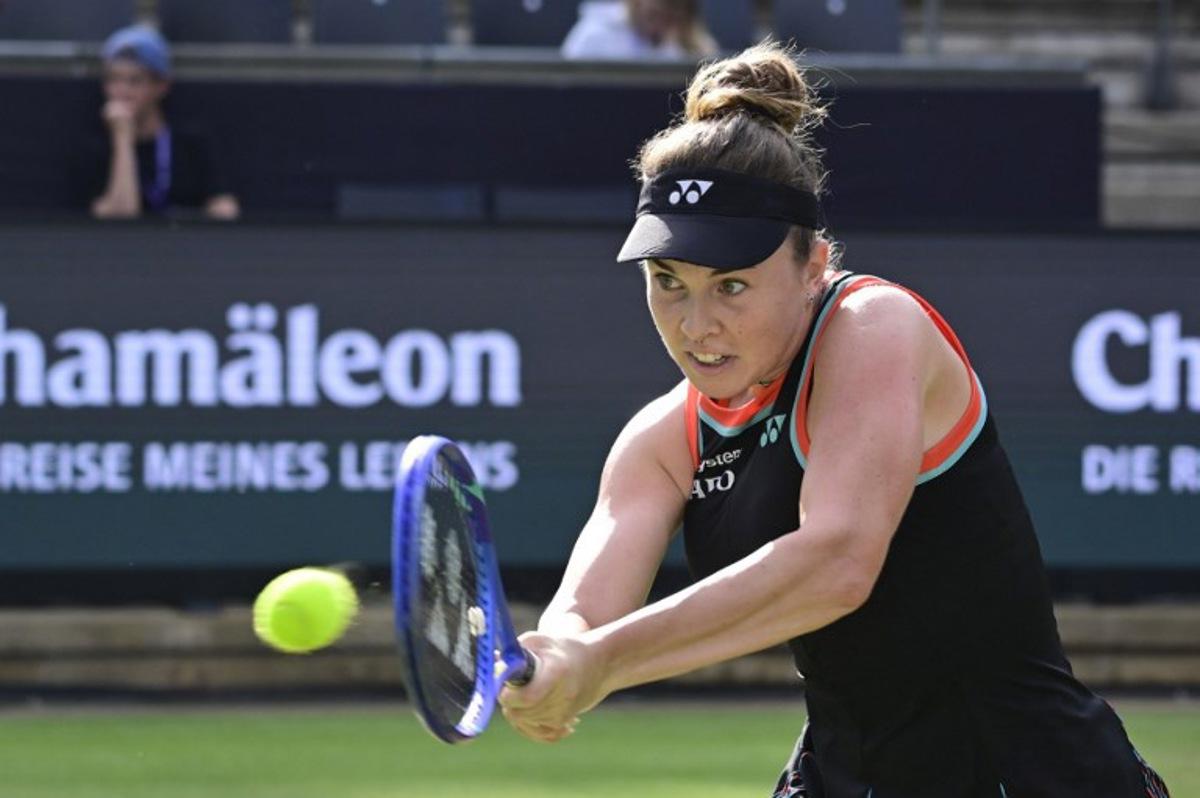 Linda Noskova of the Czech Republic plays the ball to Jessica Pegula of the US during their women's singles final match at the WTA500 Berlin Tennis Open tournament in Berlin on June 21, 2026.  John MACDOUGALL / AFP