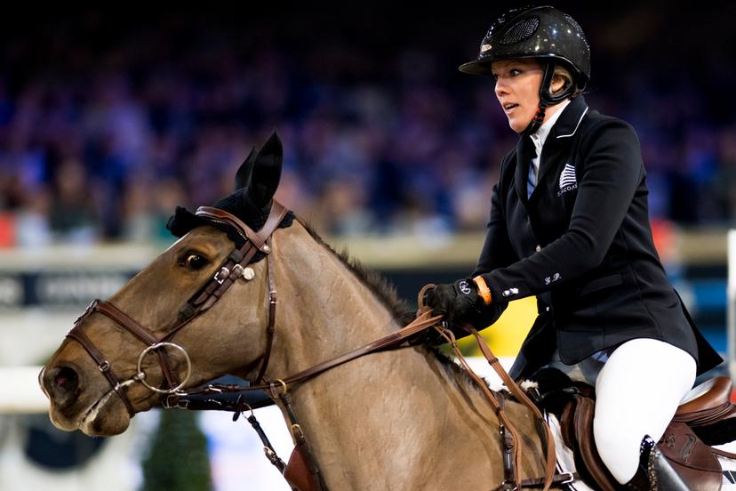 Belgian Gudrun Patteet pictured during the Longines FEI World Cup Jumping competition at the 'Vlaanderens Kerstjumping - Memorial Eric Wauters' equestrian event, in Mechelen, Friday 30 December 2016. BELGA PHOTO JASPER JACOBS