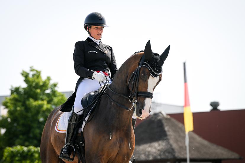 Belgian rider Larissa Pauluis and her horse Flambeau pictured in action at the Dressage Nations Cup FEI CDIO4 equestrian event in Koningshooikt, Lier on Saturday 23 May 2026. BELGA PHOTO ELIAS ROM